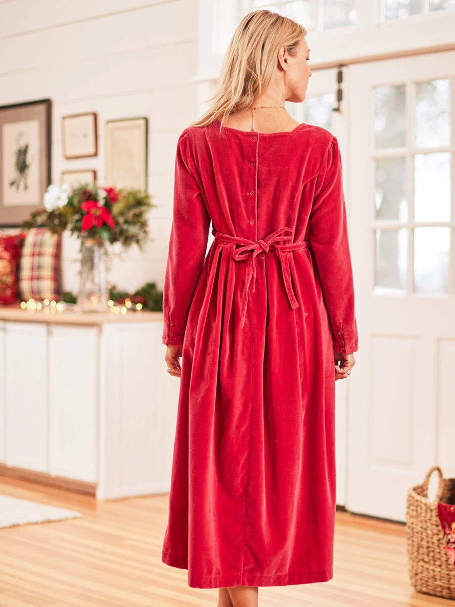 Victorian Velvet Red Dress For Women - Image 2