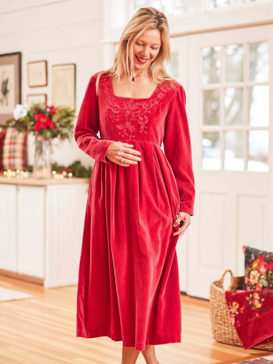 Victorian Velvet Red Dress For Women