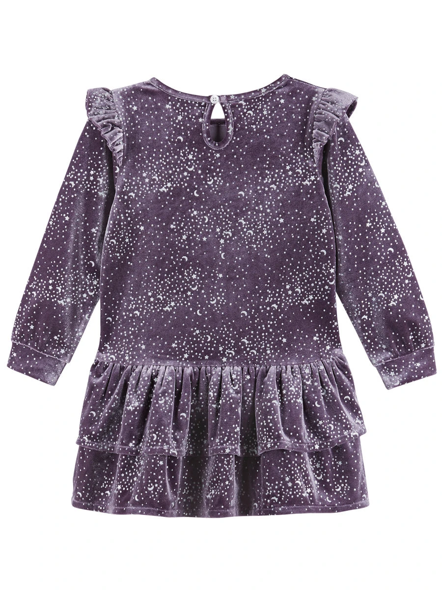 Girls Star Print Dropwaist Dress With Ruffle Skirt - Image 4