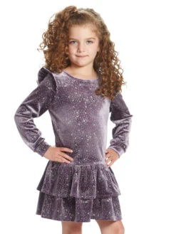 Girls Star Print Dropwaist Dress With Ruffle Skirt