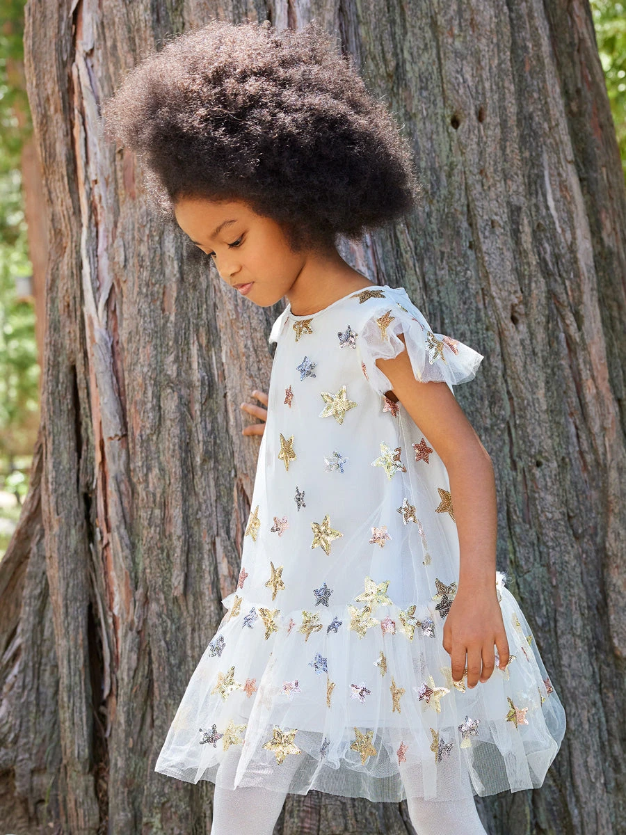 Star Sequin Flare Dress For Girls