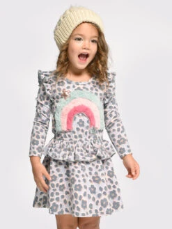 Leopard Print Rainbow Dress For Girls