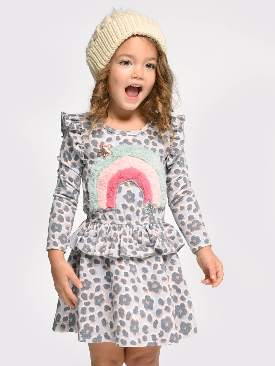 Leopard Print Rainbow Dress For Girls