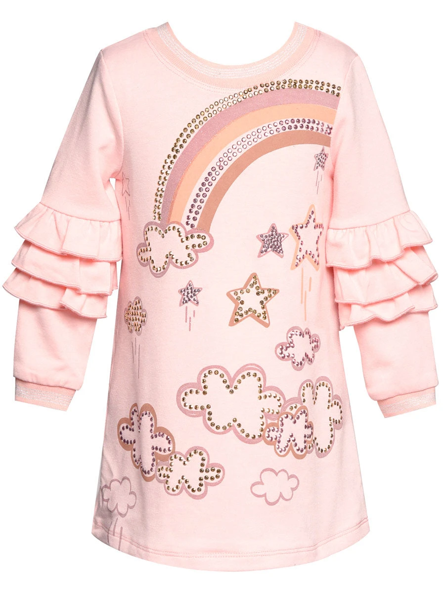 Cloud Print Pink Dress For Girls - Image 2