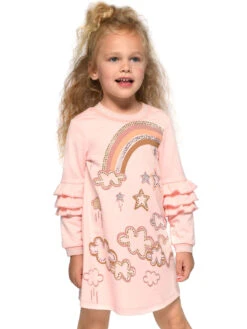 Cloud Print Pink Dress For Girls