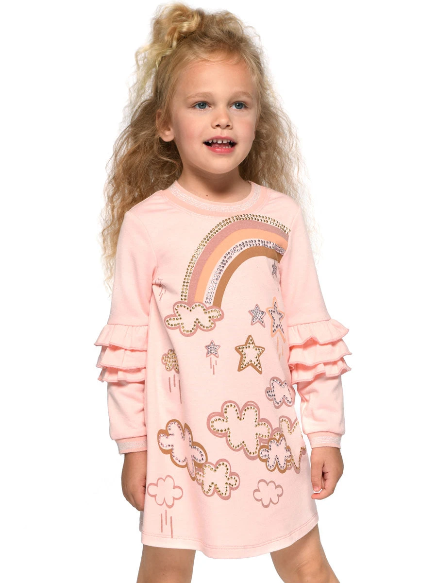 Cloud Print Pink Dress For Girls