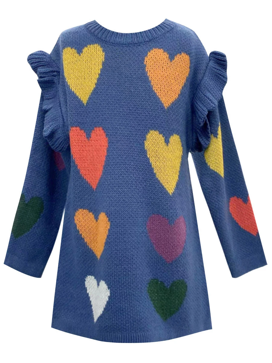 Heart Knit Sweater Dress For Girls - Image 3