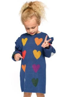 Heart Knit Sweater Dress For Girls