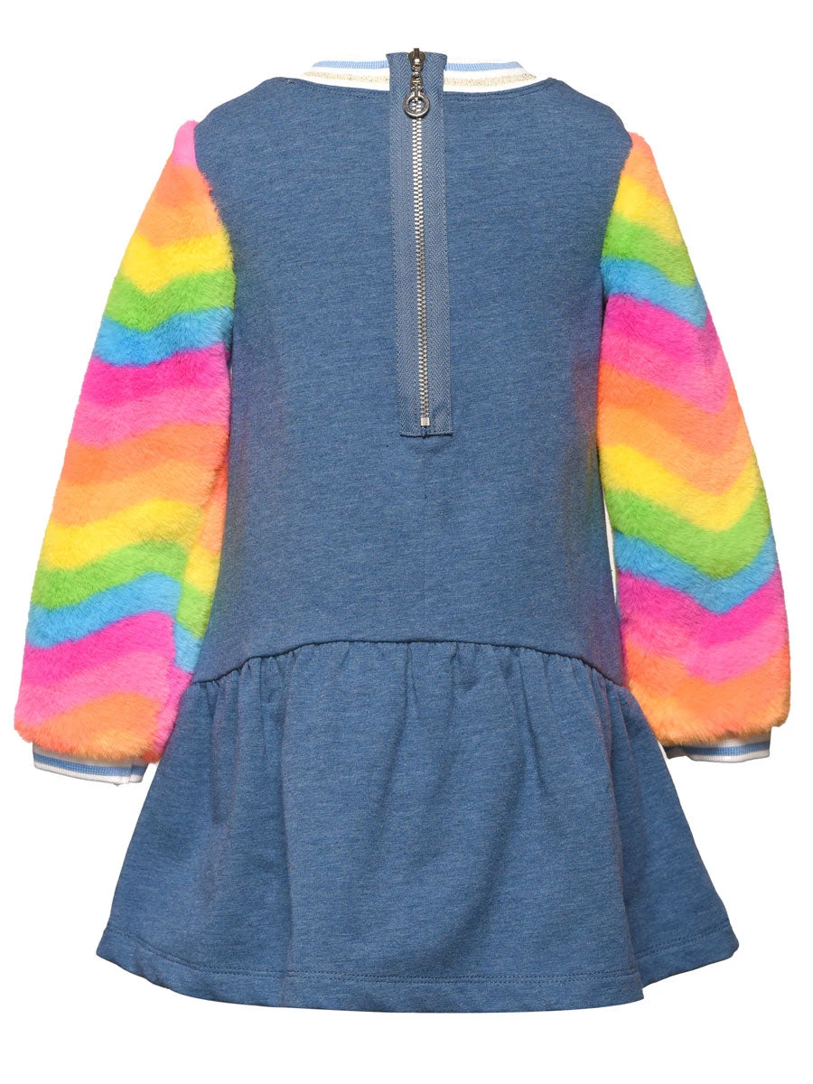 Rainbow Faux Fur Sleeve Dress With Sequins - Image 3