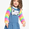 Rainbow Faux Fur Sleeve Dress With Sequins