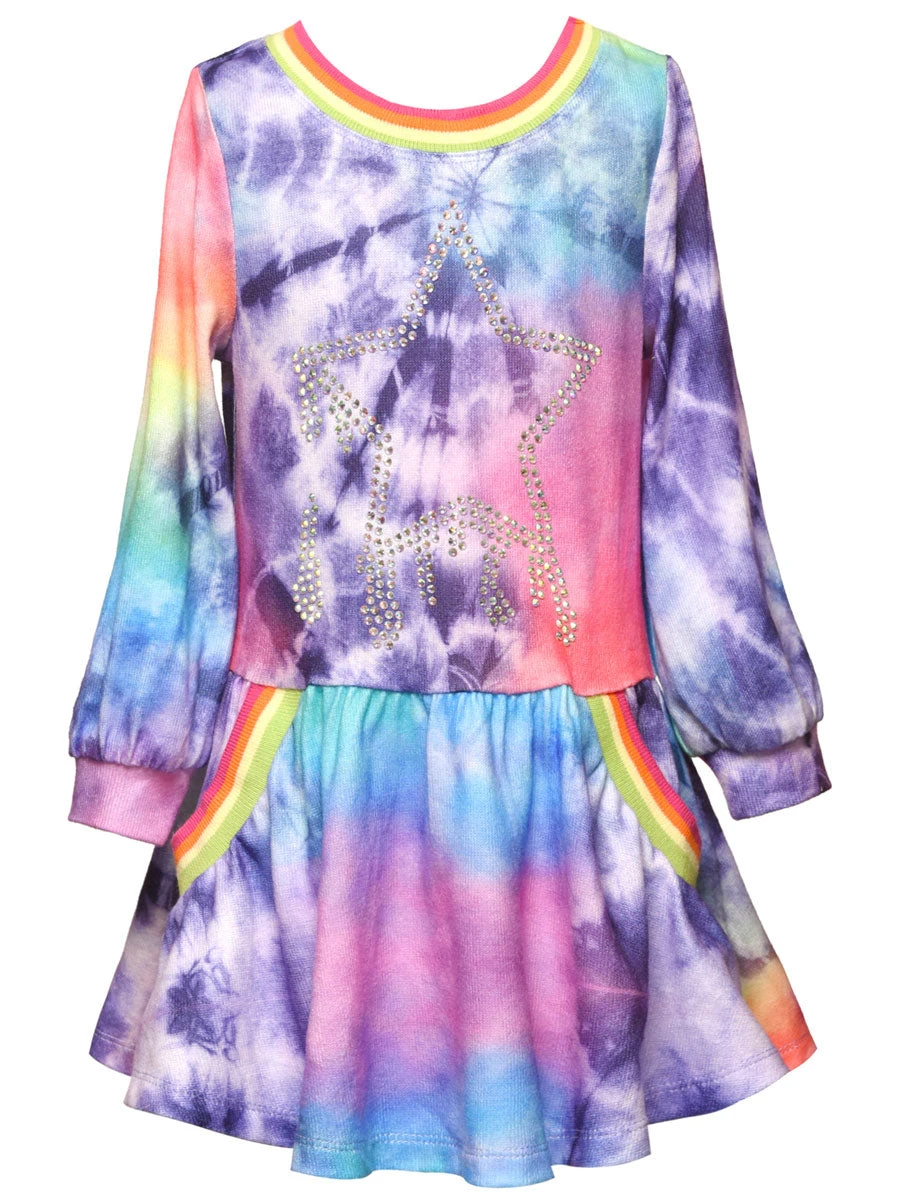 Tie-Dye Rhinestone Star Dress For Girls - Image 2