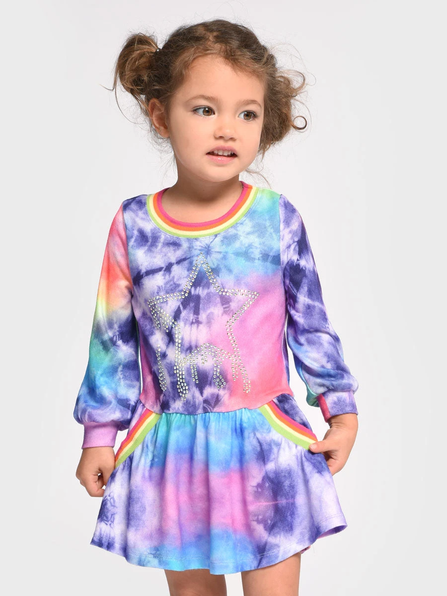 Tie-Dye Rhinestone Star Dress For Girls
