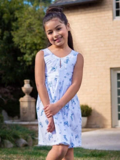 Poodle Print White Dress For Girls