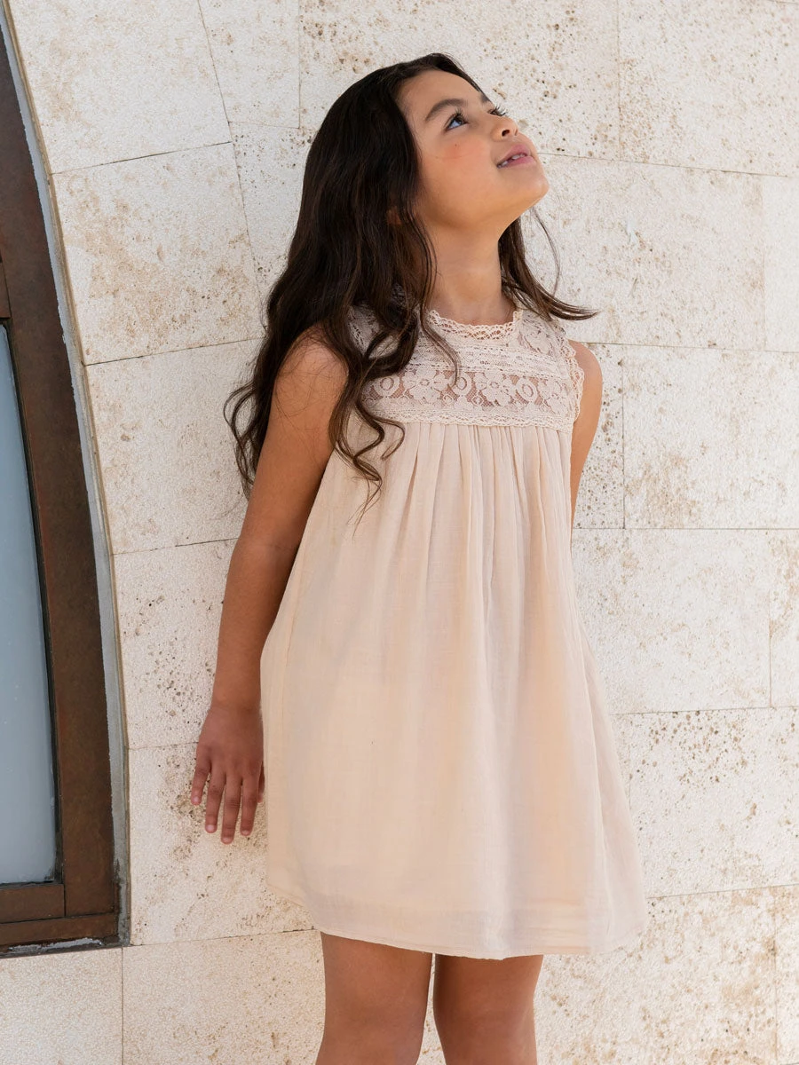 Ava Lace & Cotton Dress For Girls