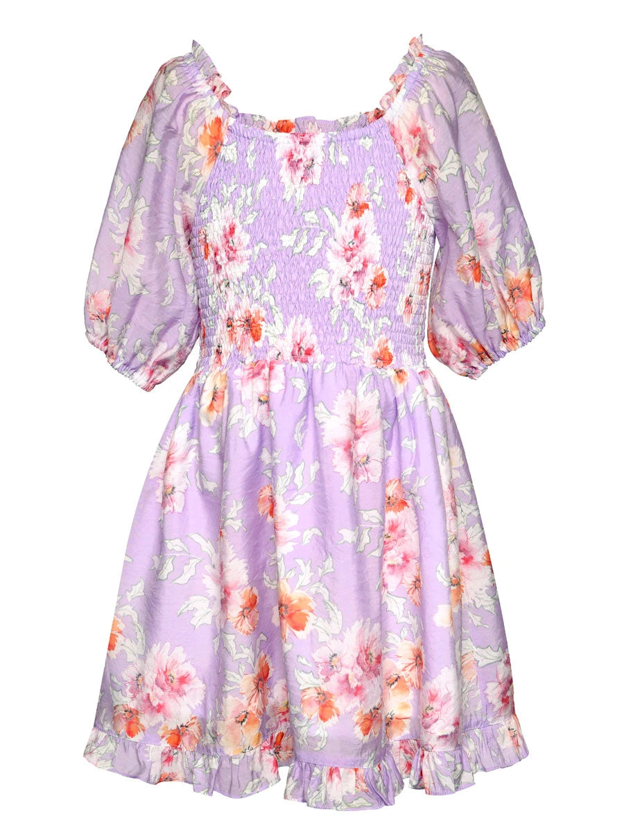 Floral Print Peasant Style Dress –Lavender - Image 4