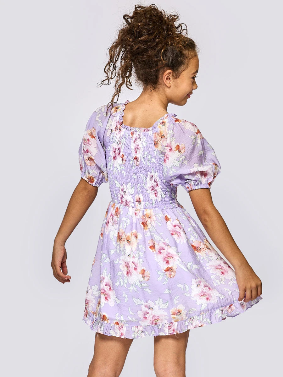 Floral Print Peasant Style Dress –Lavender - Image 3