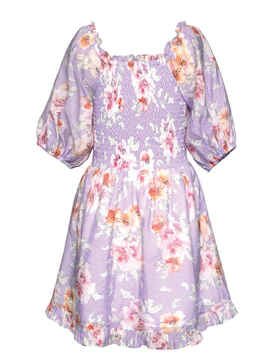 Floral Print Peasant Style Dress –Lavender - Image 5