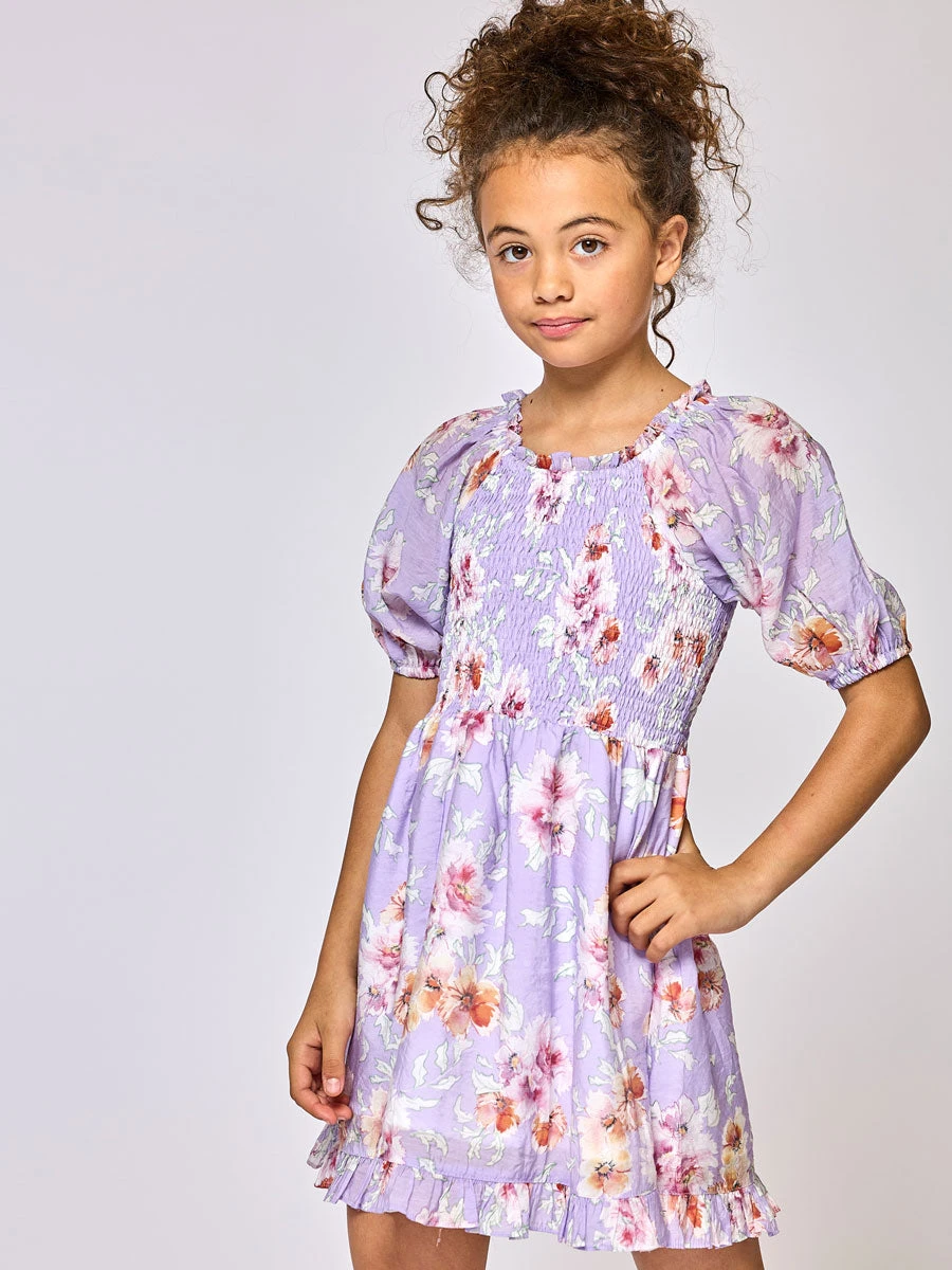 Floral Print Peasant Style Dress –Lavender - Image 2