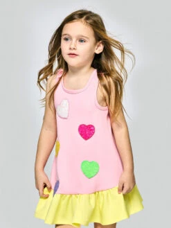 Dropwaist Dress With Multicolor Hearts