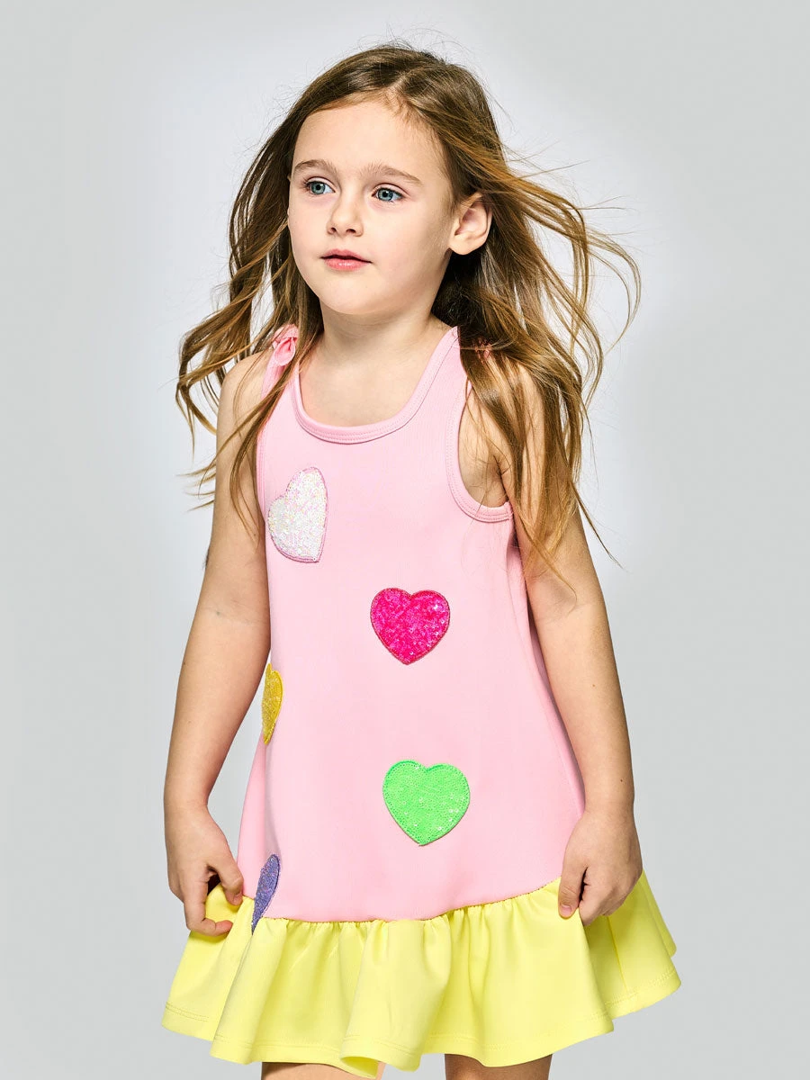 Dropwaist Dress With Multicolor Hearts