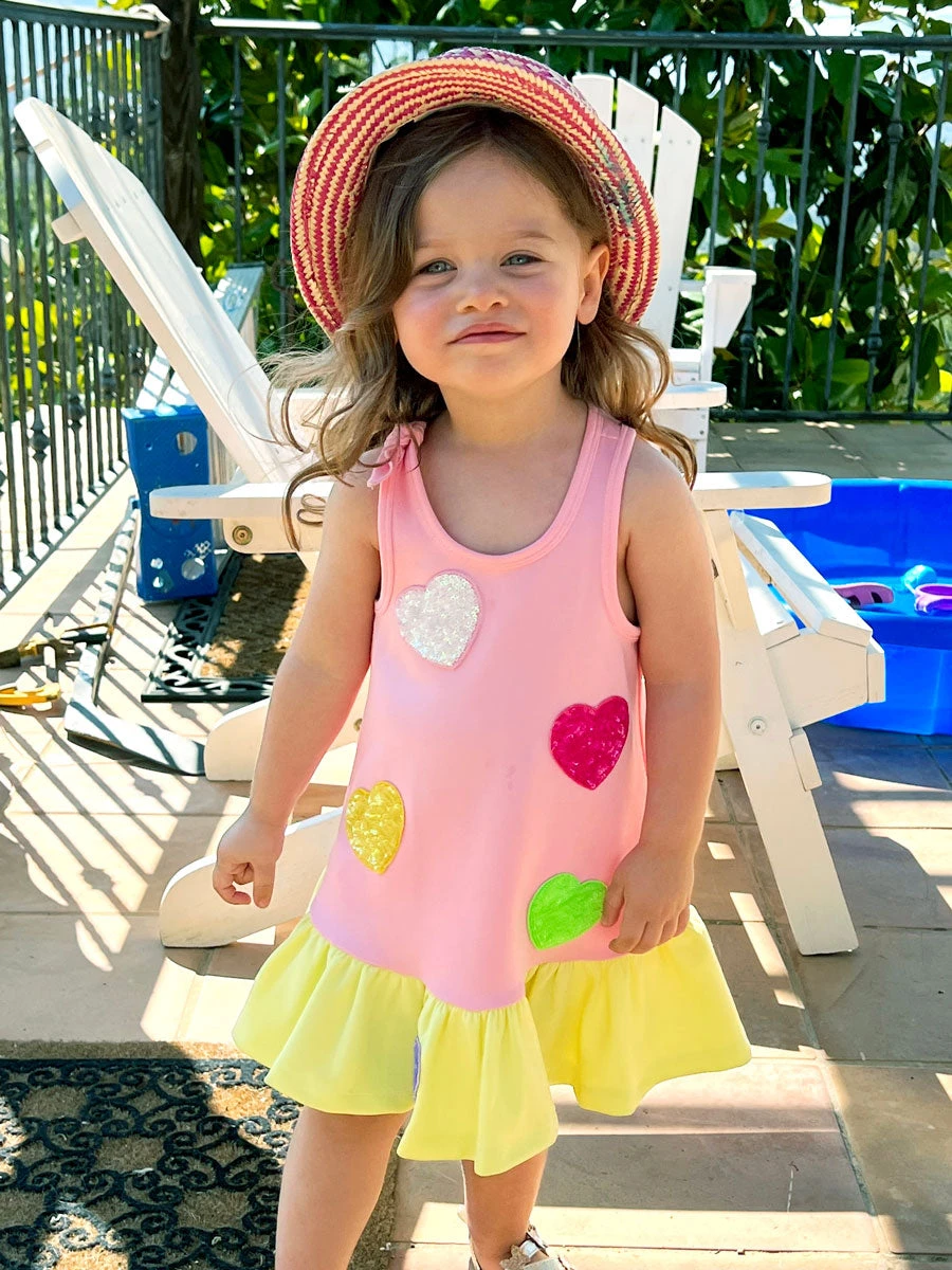 Dropwaist Dress With Multicolor Hearts - Image 3