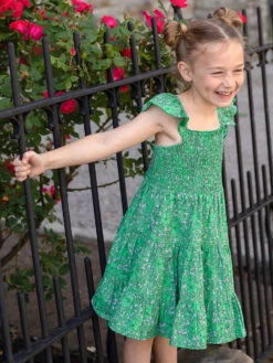 Vibrant Meadows Printed Cotton Smocked Dress