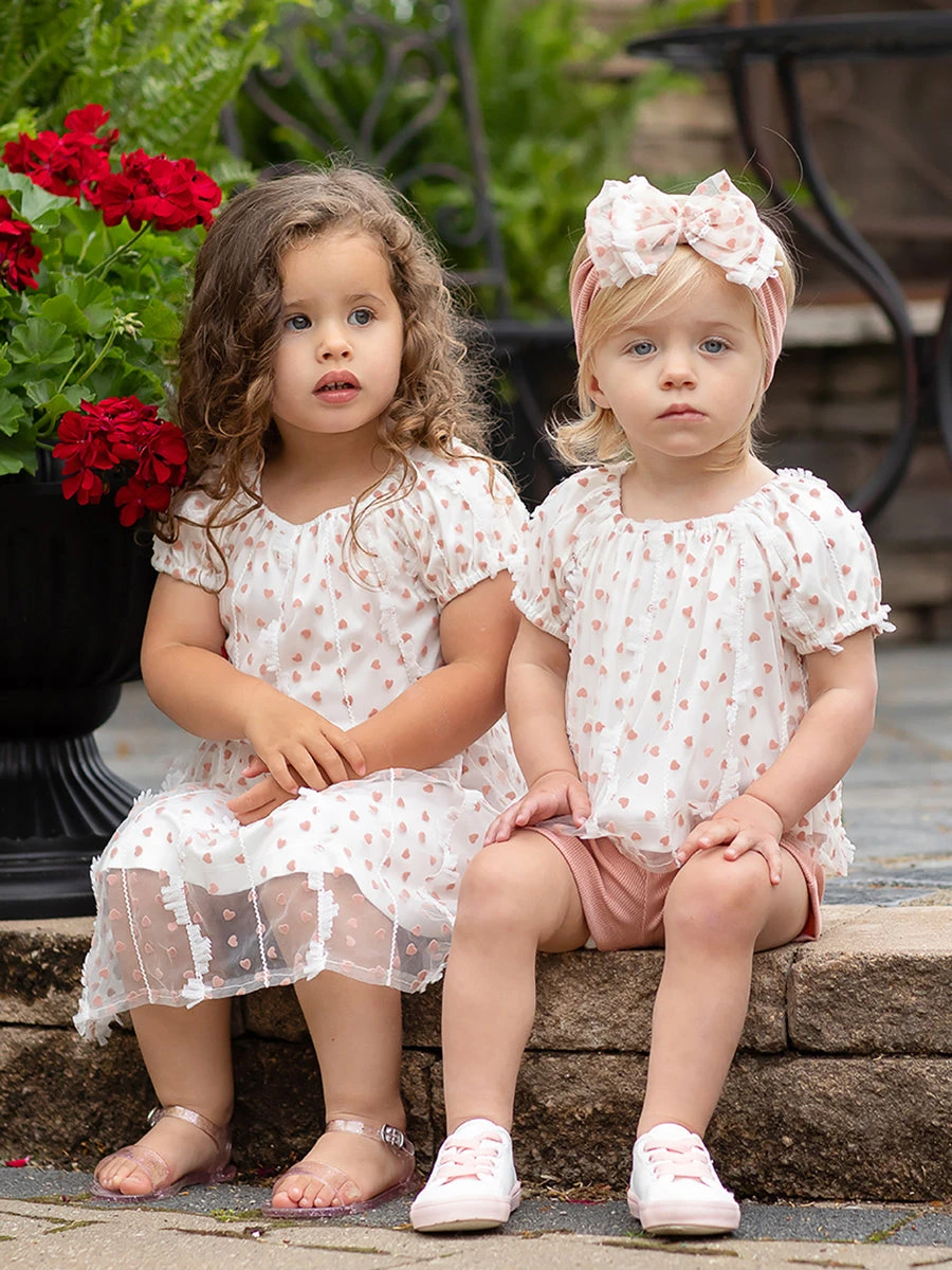 Aurora Ribbed Knit & Flocked Heart Tulle Dress - Image 2