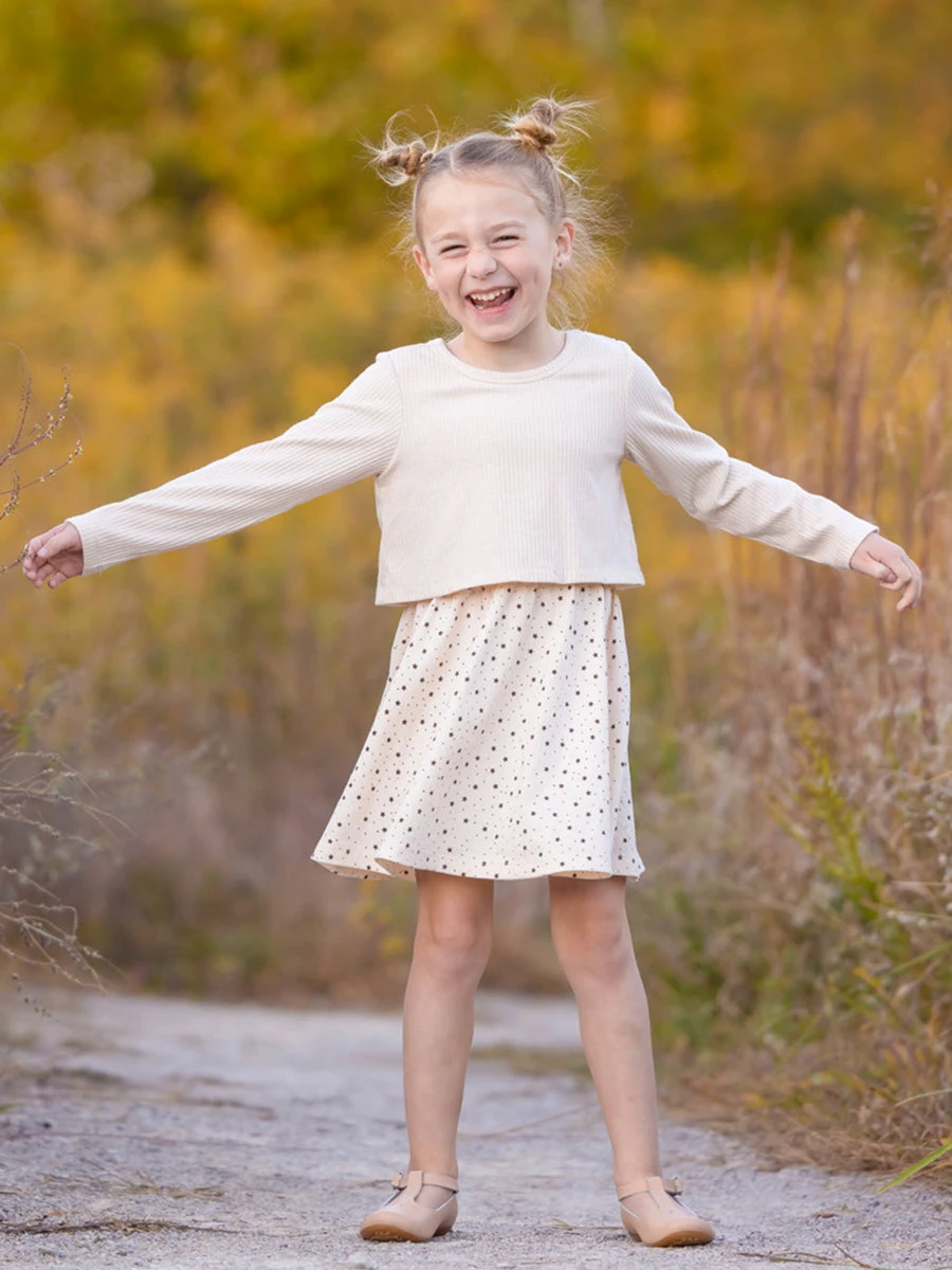 Starry Night Rib & Textured Cream Knit Dress - Image 3