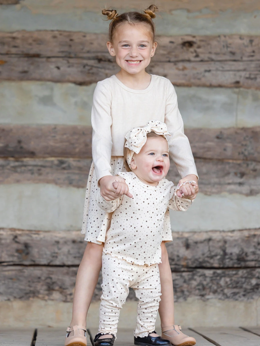 Starry Night Rib & Textured Cream Knit Dress