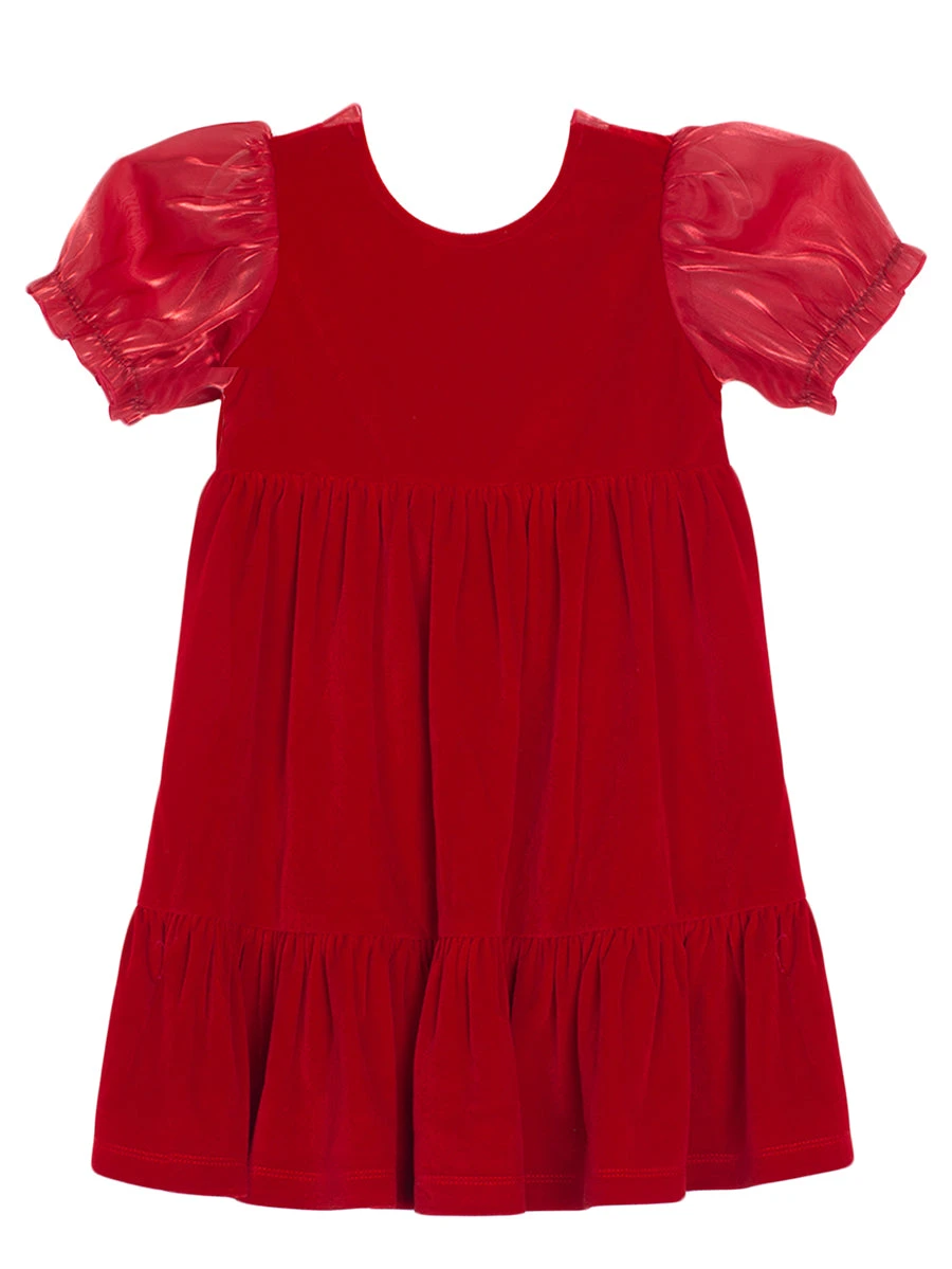 Noella Red Velvet Organza Short Sleeve Dress - Image 3