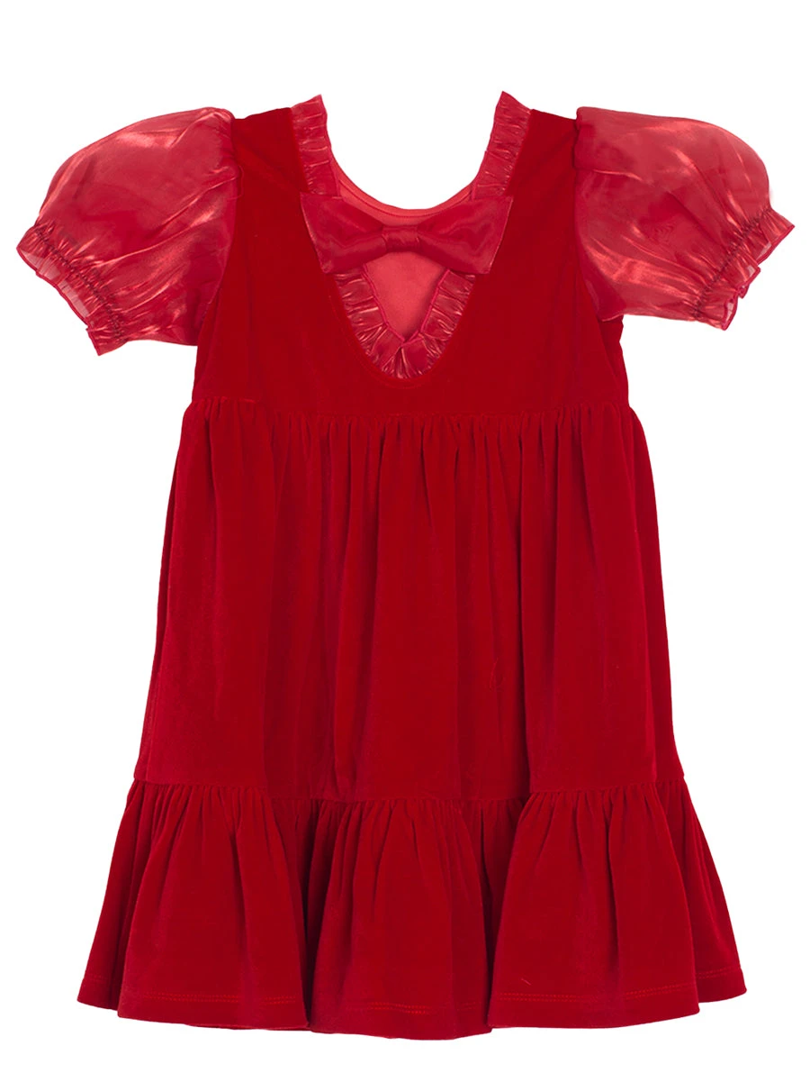 Noella Red Velvet Organza Short Sleeve Dress - Image 4