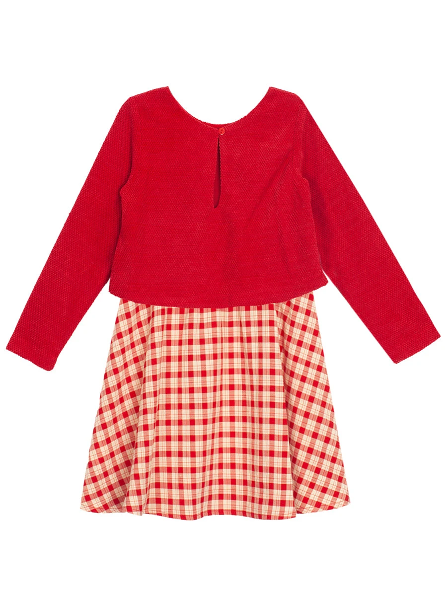 Red Plaid Attached Sweater Chenille Dress - Image 5