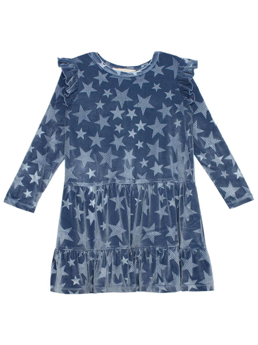 Star Bella Blue Tiered Velvet Dress - Image 2