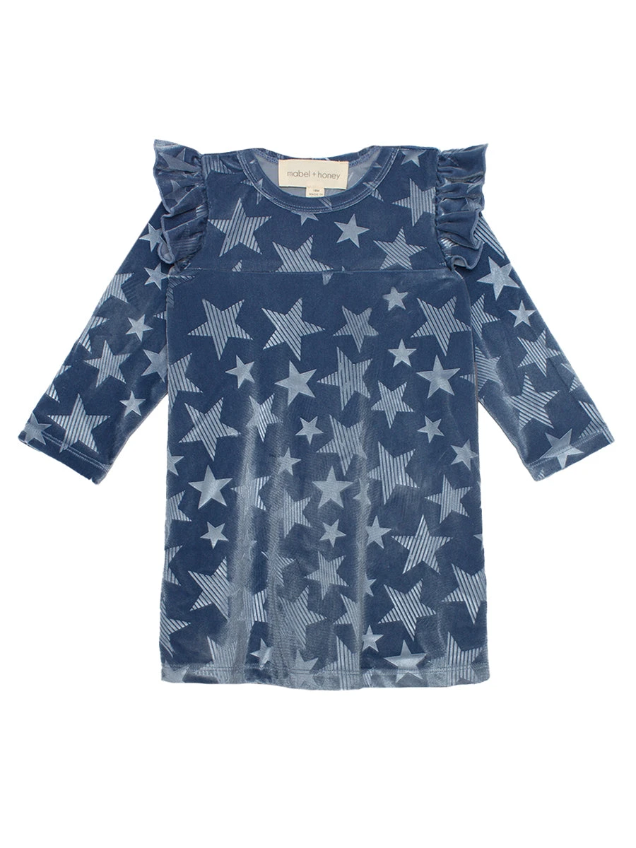 Star Bella Blue Empire Waist Velvet Dress - Image 2