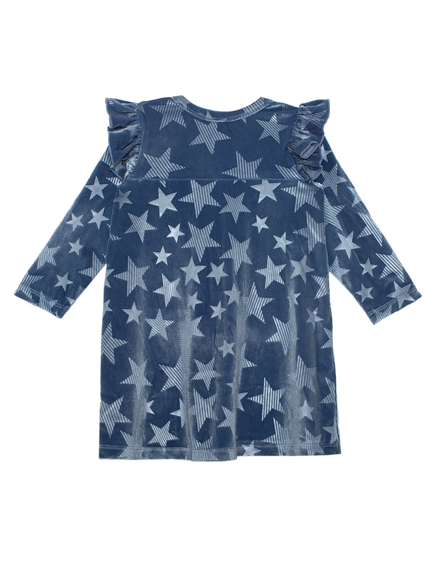 Star Bella Blue Empire Waist Velvet Dress - Image 3