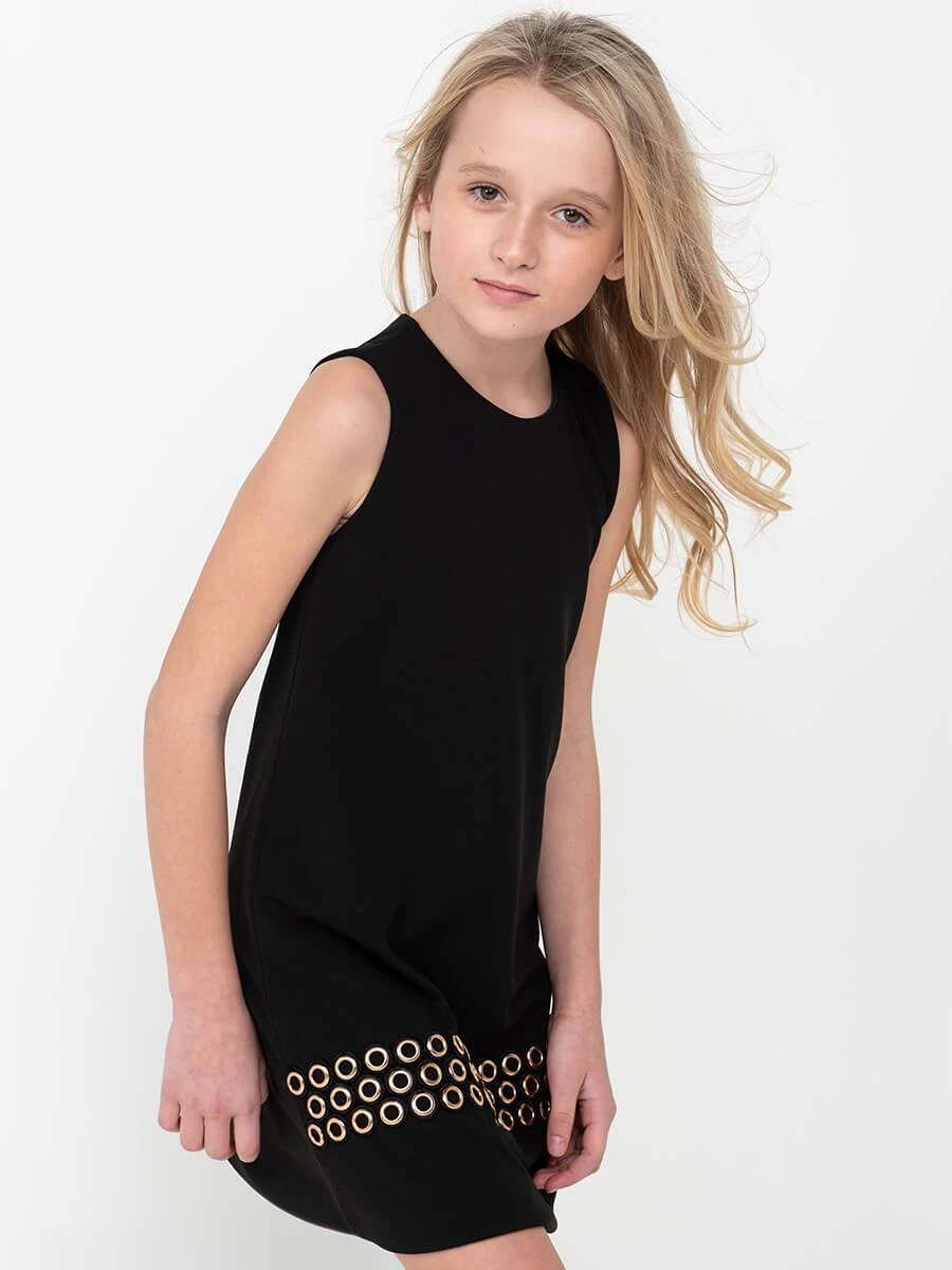 Tatum Grommet Black Jersey Dress For Girls - Image 2