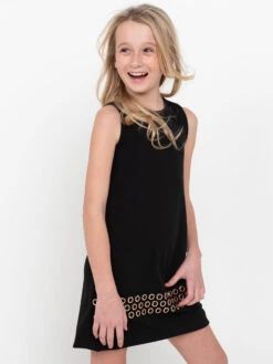 Tatum Grommet Black Jersey Dress For Girls