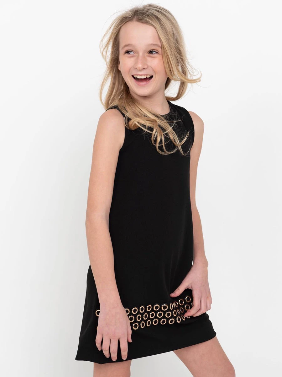Tatum Grommet Black Jersey Dress For Girls