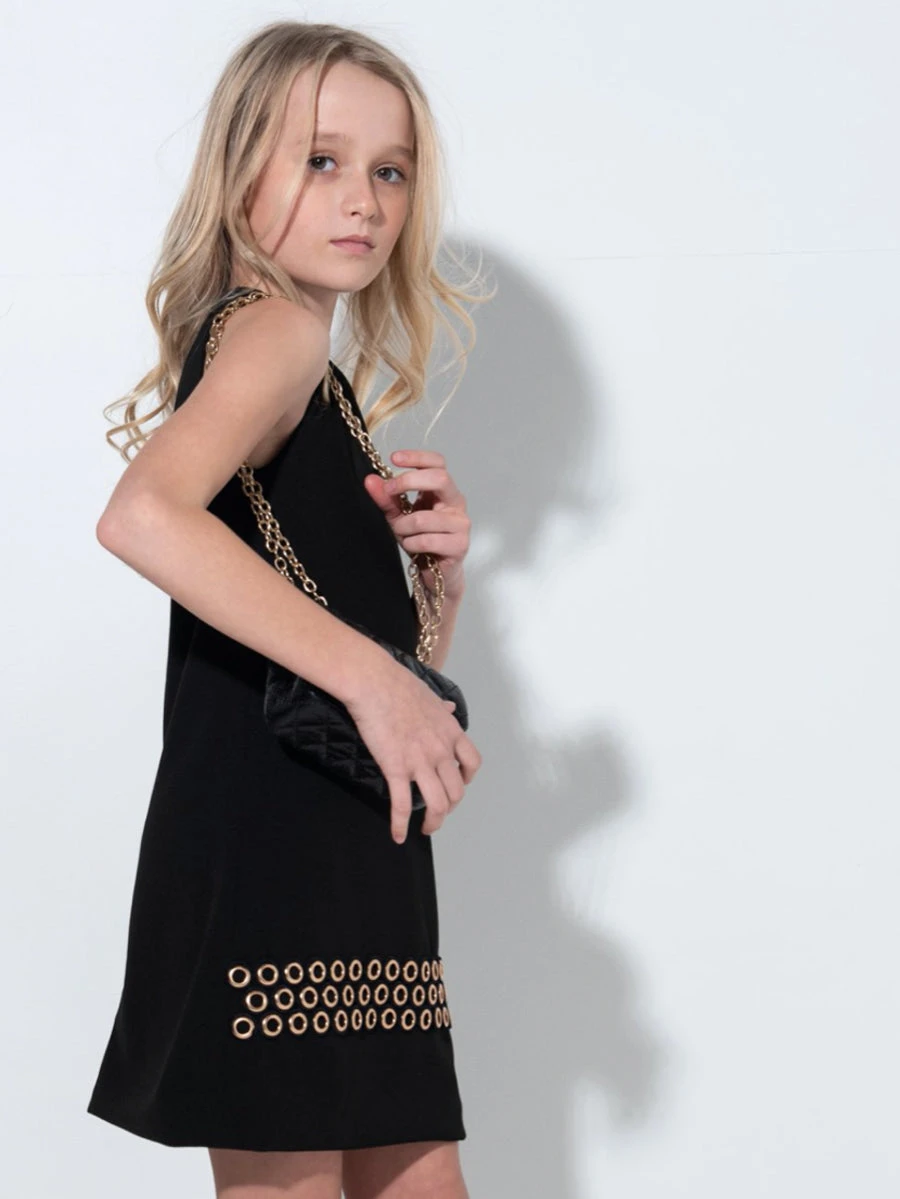 Tatum Grommet Black Jersey Dress For Girls - Image 3