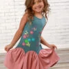Girls Floral Garden Passion Blue And Pink Dress