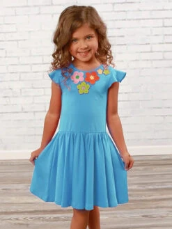 Floral Appliqué Day Dress For Girls