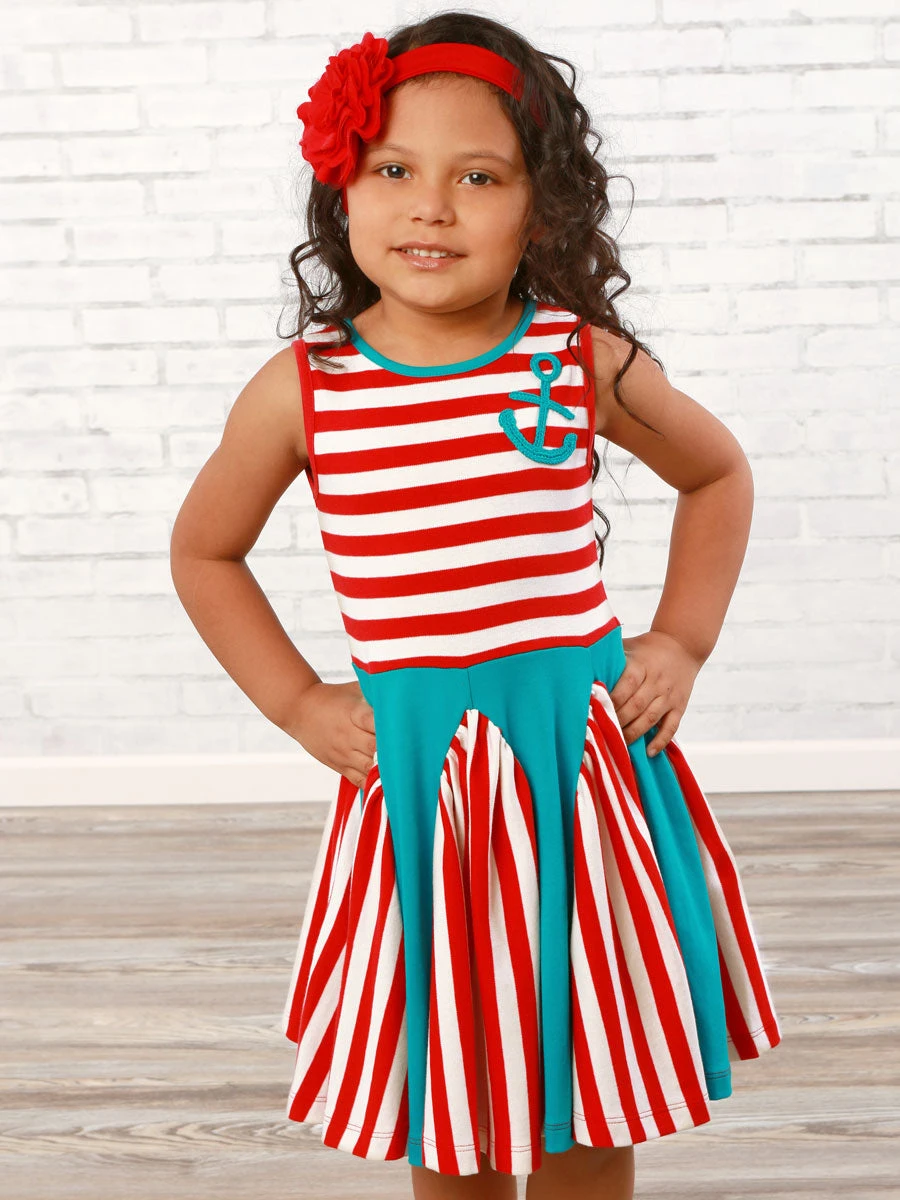 Anchors Away Stripe Dress For Girls