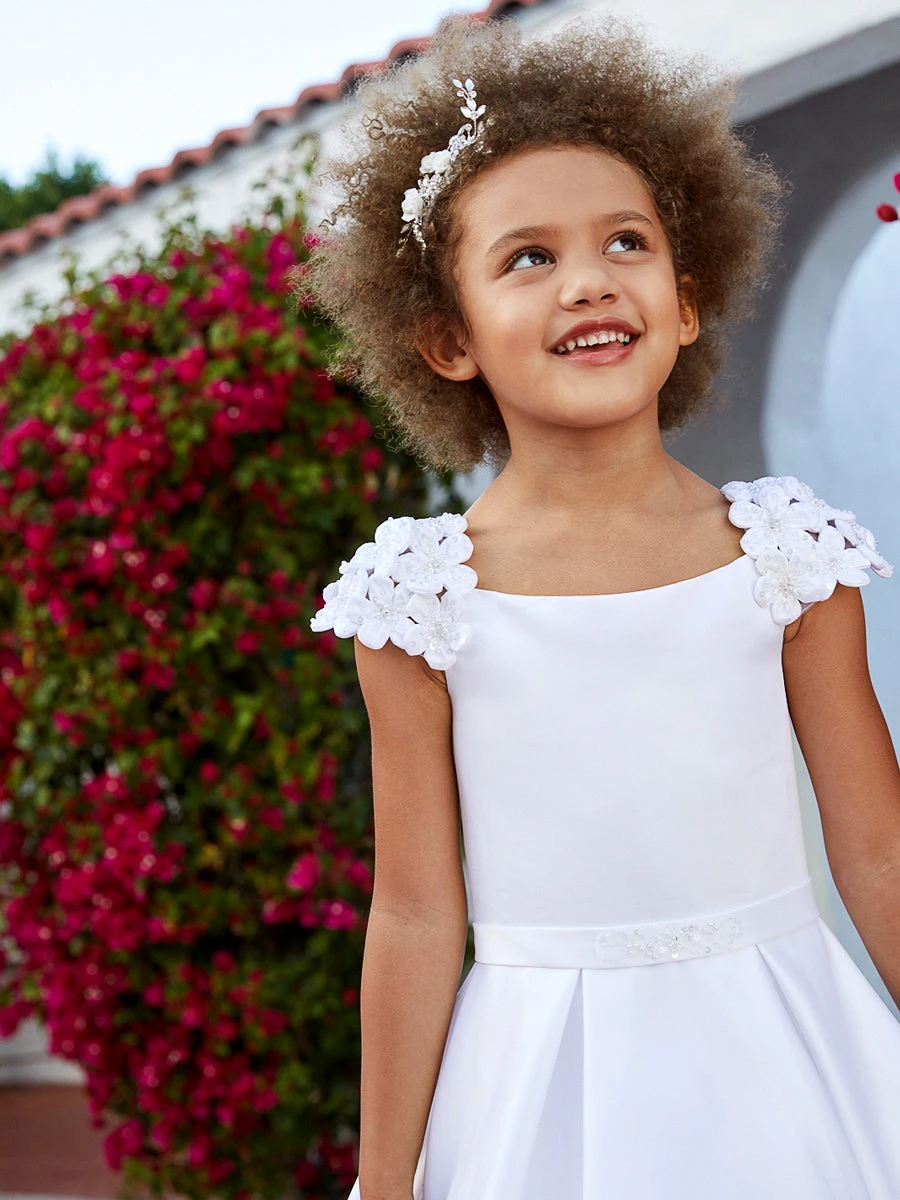 Satin Petal Sleeve Communion / Flower Girl Dress - Image 2
