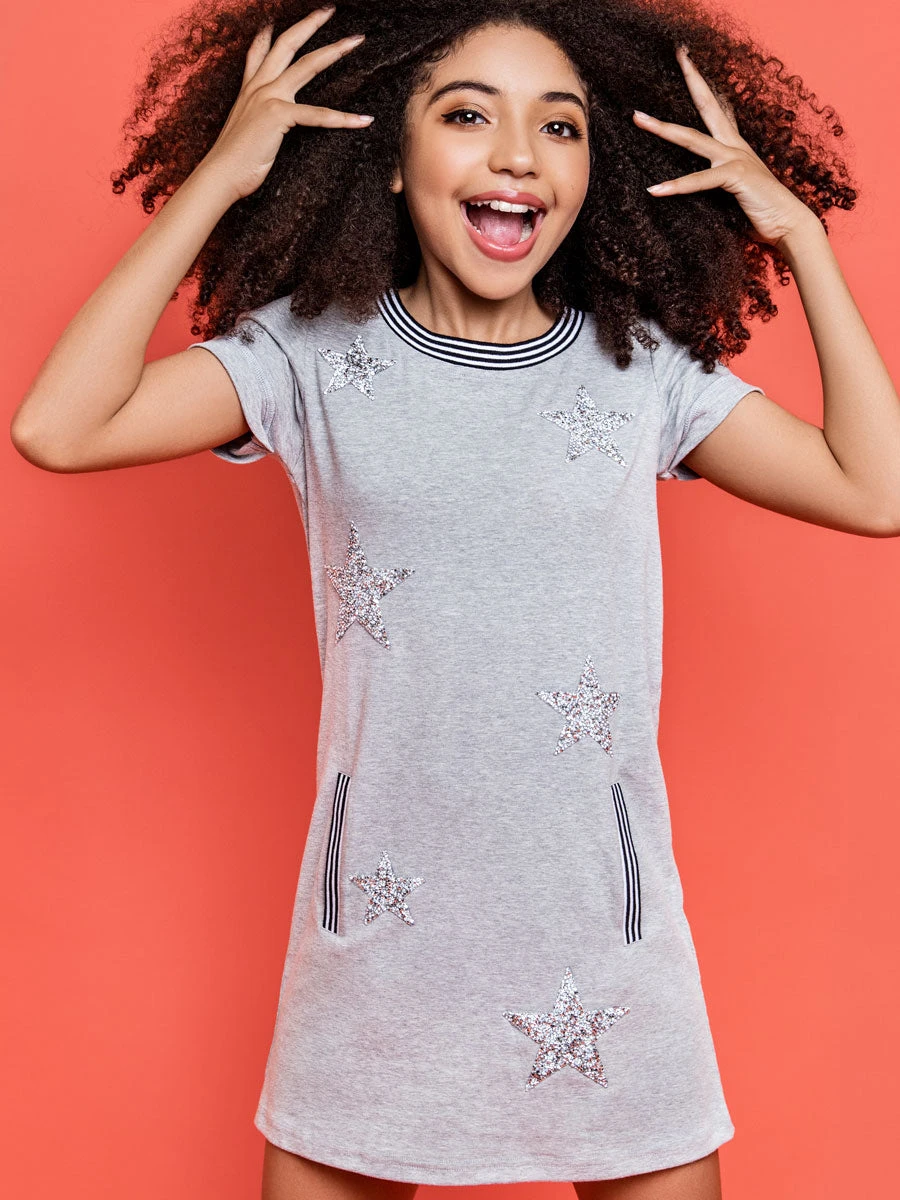 Silver Stars Dress For Girls
