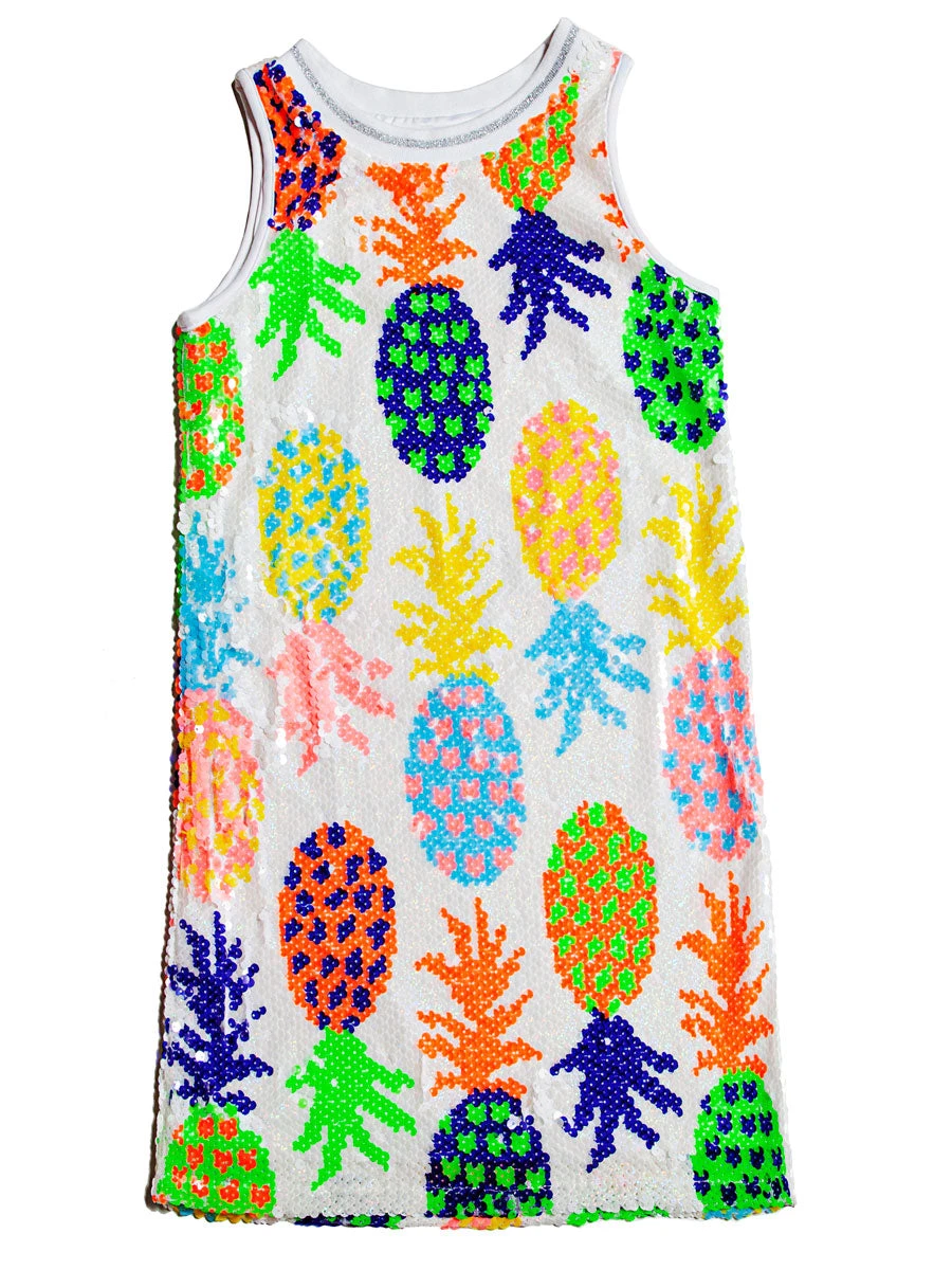 Pineapple Sequin Tropical Tank Style Dress For Girls - Image 3