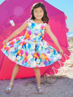 Balloon Print Party Dress For Girls