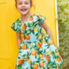 Orange Floral Print Party Dress For Girls