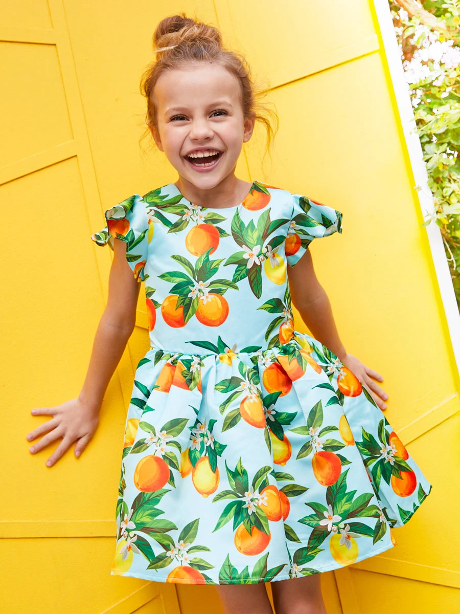 Orange Floral Print Party Dress For Girls - Image 2