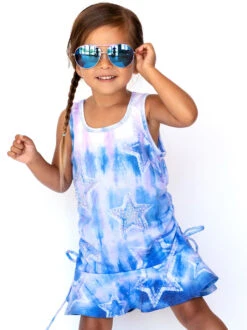 Rhinestone Stars Tie-Dye Romper Dress For Girls