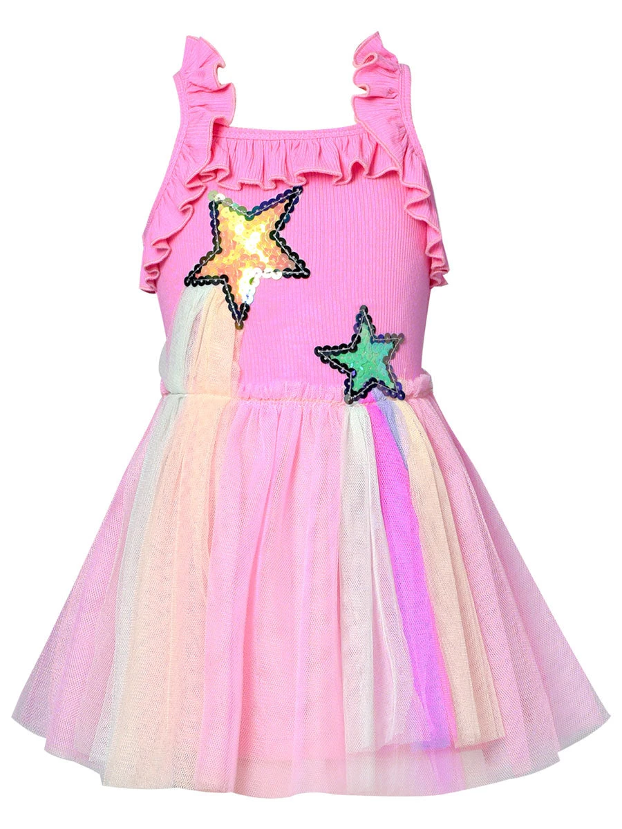 Pink Tulle Tutu Dress With Sequin Stars For Girls